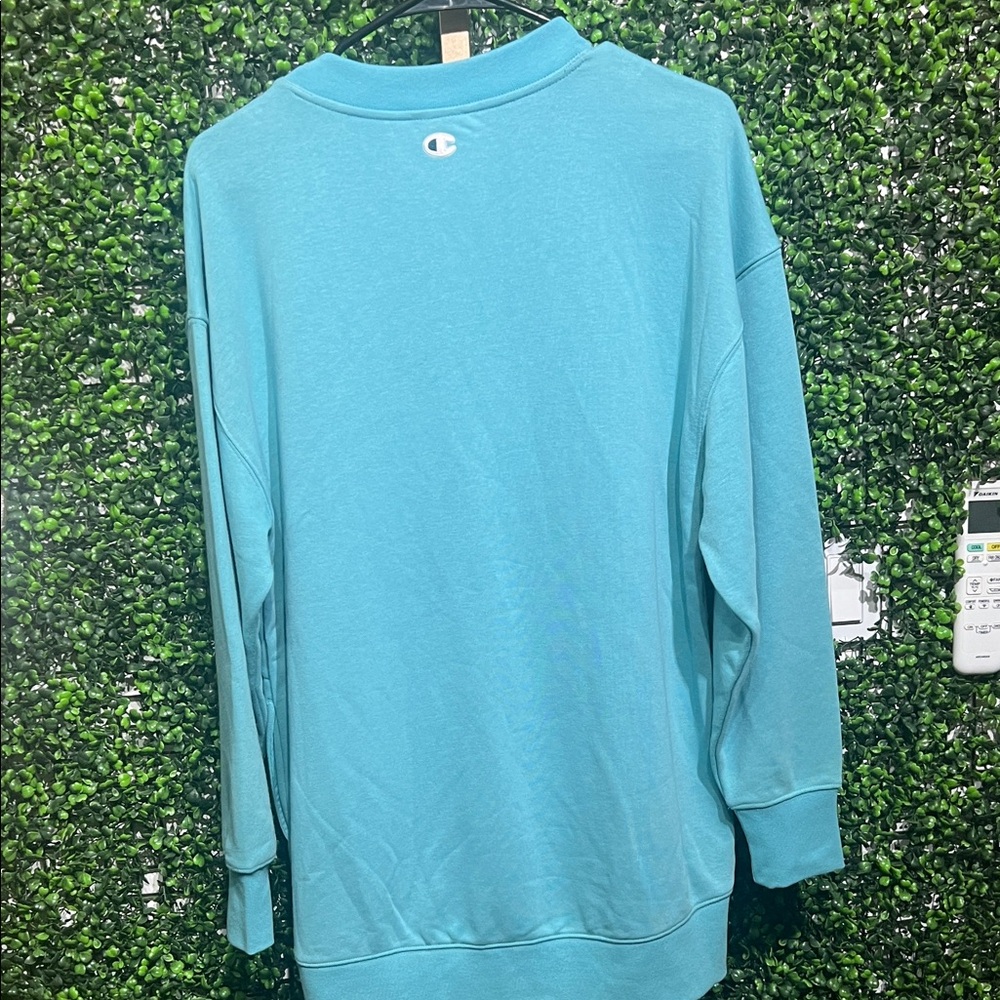 Champion Long Sleeve V-Neck French Terry Pullover Teal Blue XS oversized - Picture 8 of 10